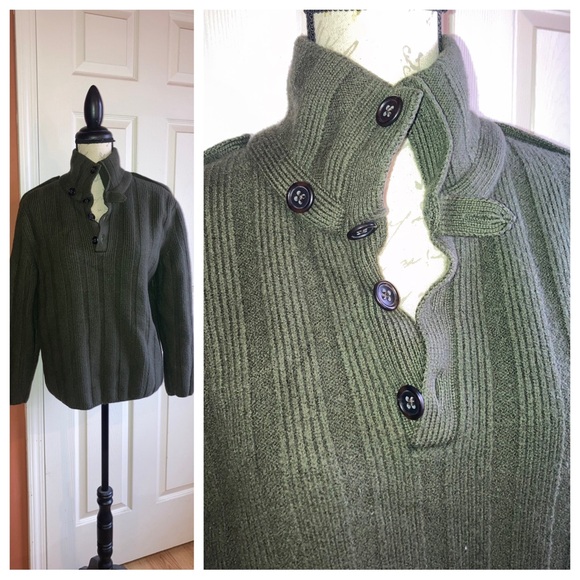 Banana Republic Merino Wool Mockneck Sweater Deep Army Green Men’s Unisex Large - Picture 1 of 8